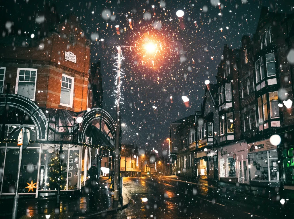 winter in a town setting
